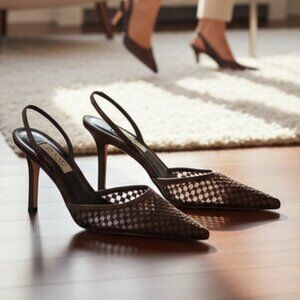 Women's Shoes Heels Designer Issac Brown Satin Fabric Slingbacks Heels 8.5 M